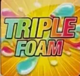 Logo: "TRIPLE FOAM" in colorful, outlined text, with vibrant water droplets on a yellow background.