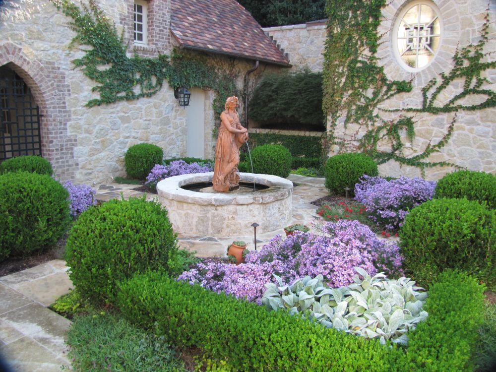 Courtyard fountain with statue