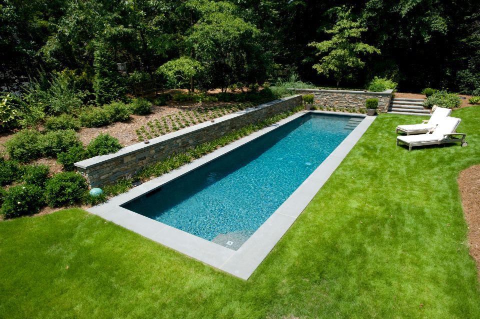 Inground swimming pool stacked bluestone walls