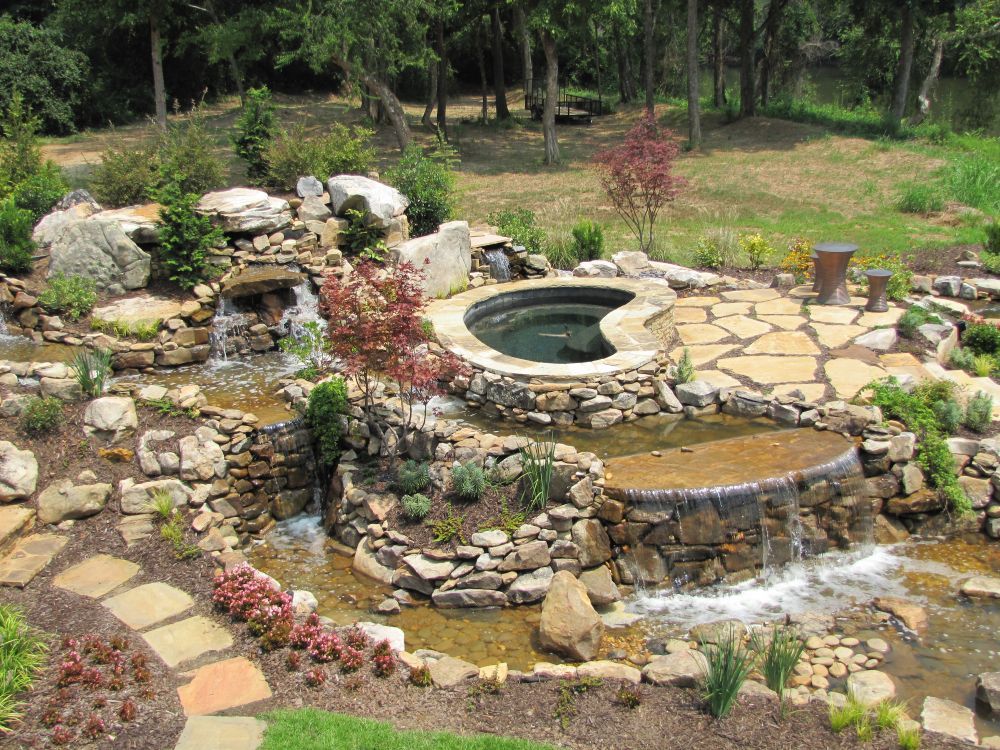 Outdoor Spa and waterfalls