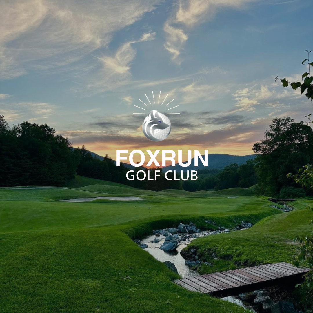 A picture of a golf course with a logo for foxrun golf club
