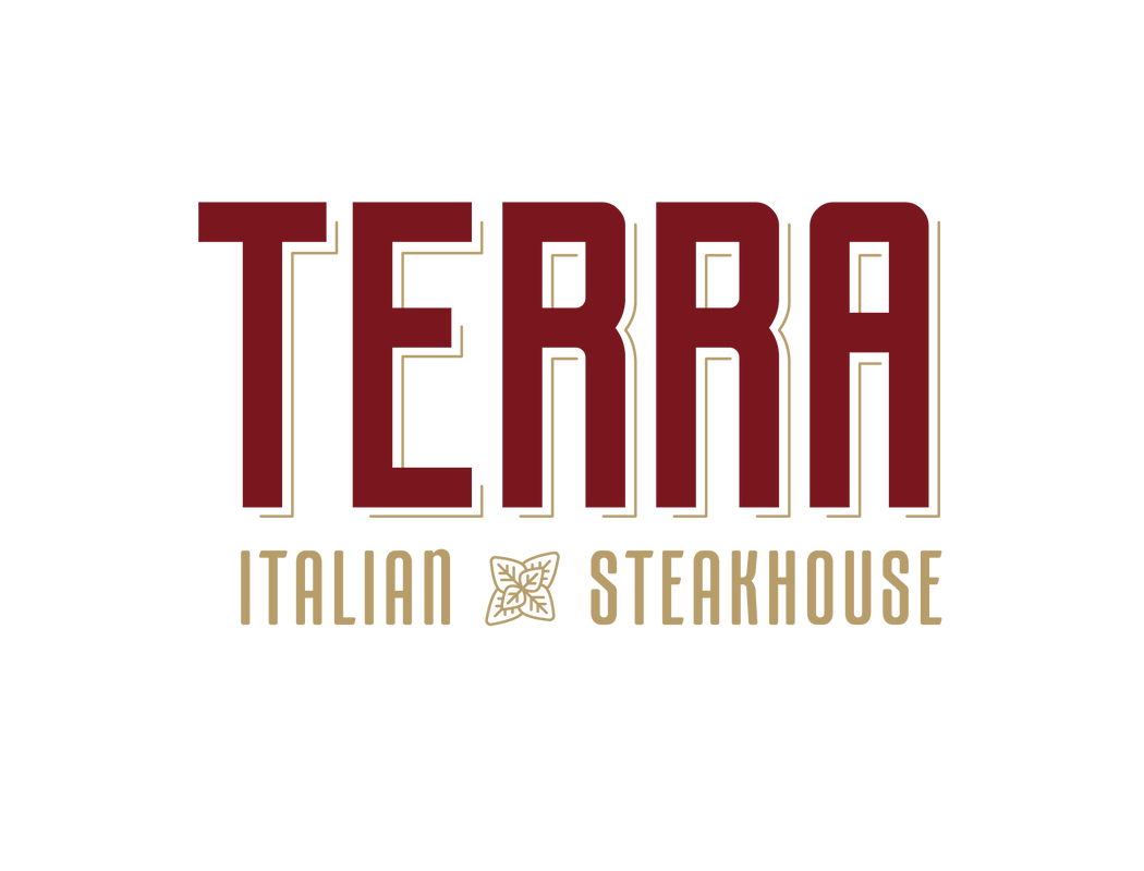 The terra italian steakhouse logo is on a white background.