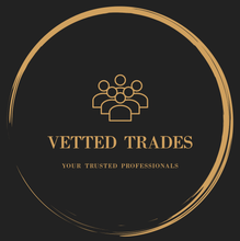 Gold “Vetted Trades” logo on a dark background with a circular ring and professional team icon