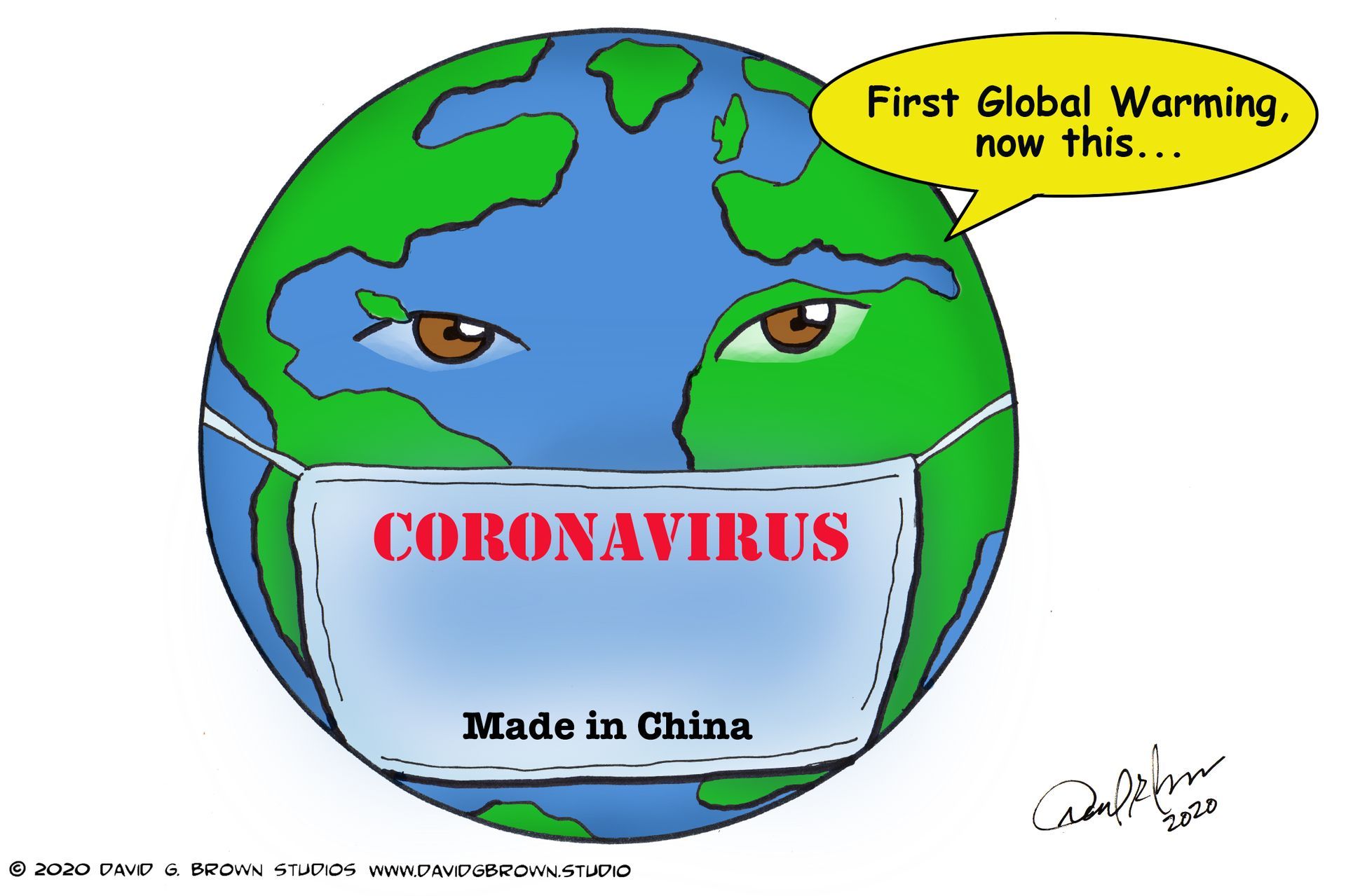 Cartoon Earth wearing a 