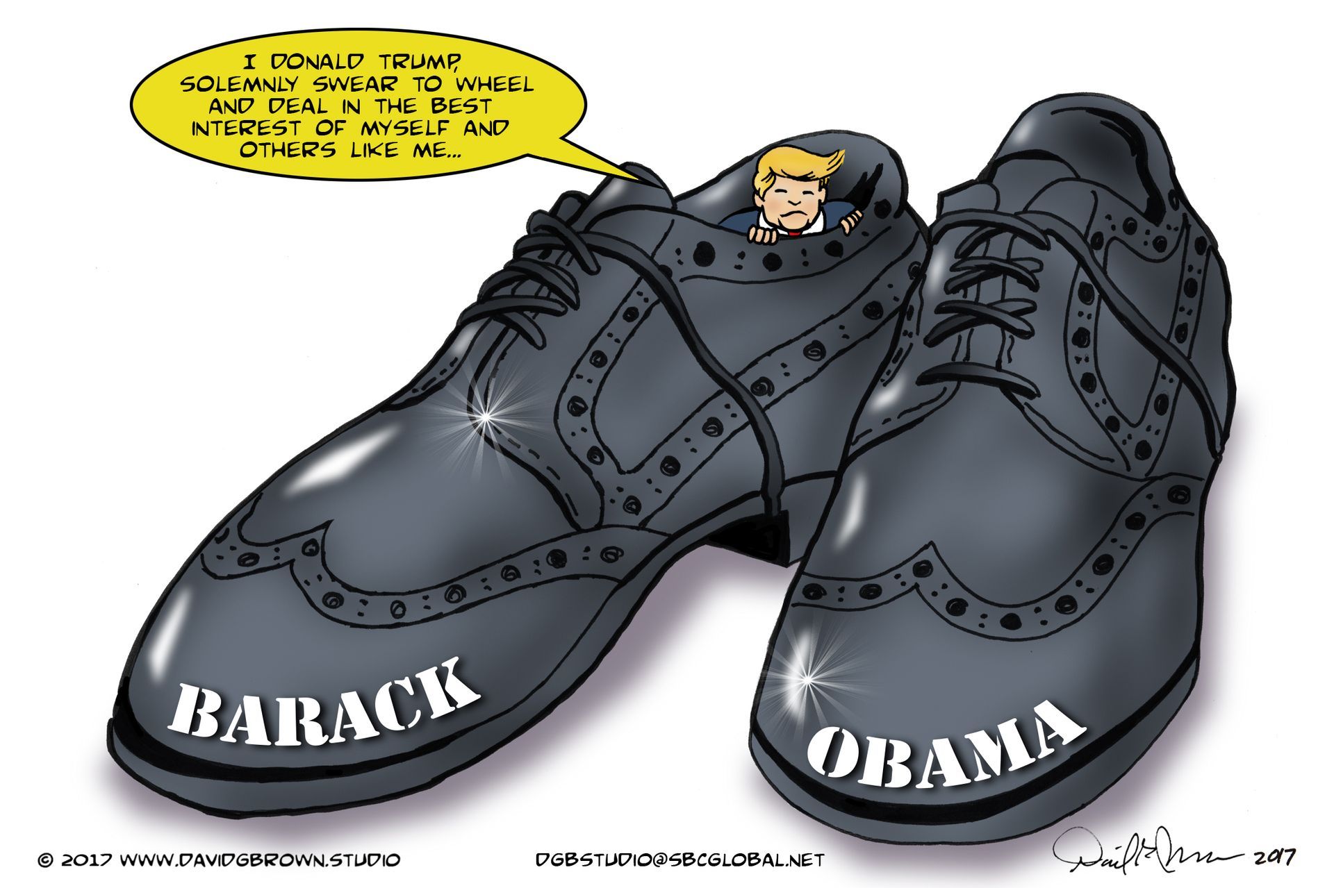 Cartoon: Donald Trump in a shoe labeled 