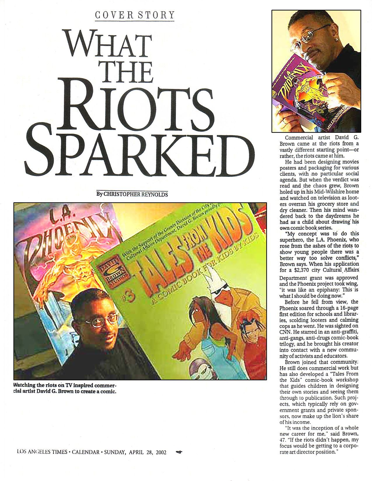 Man reading comics, article titled 