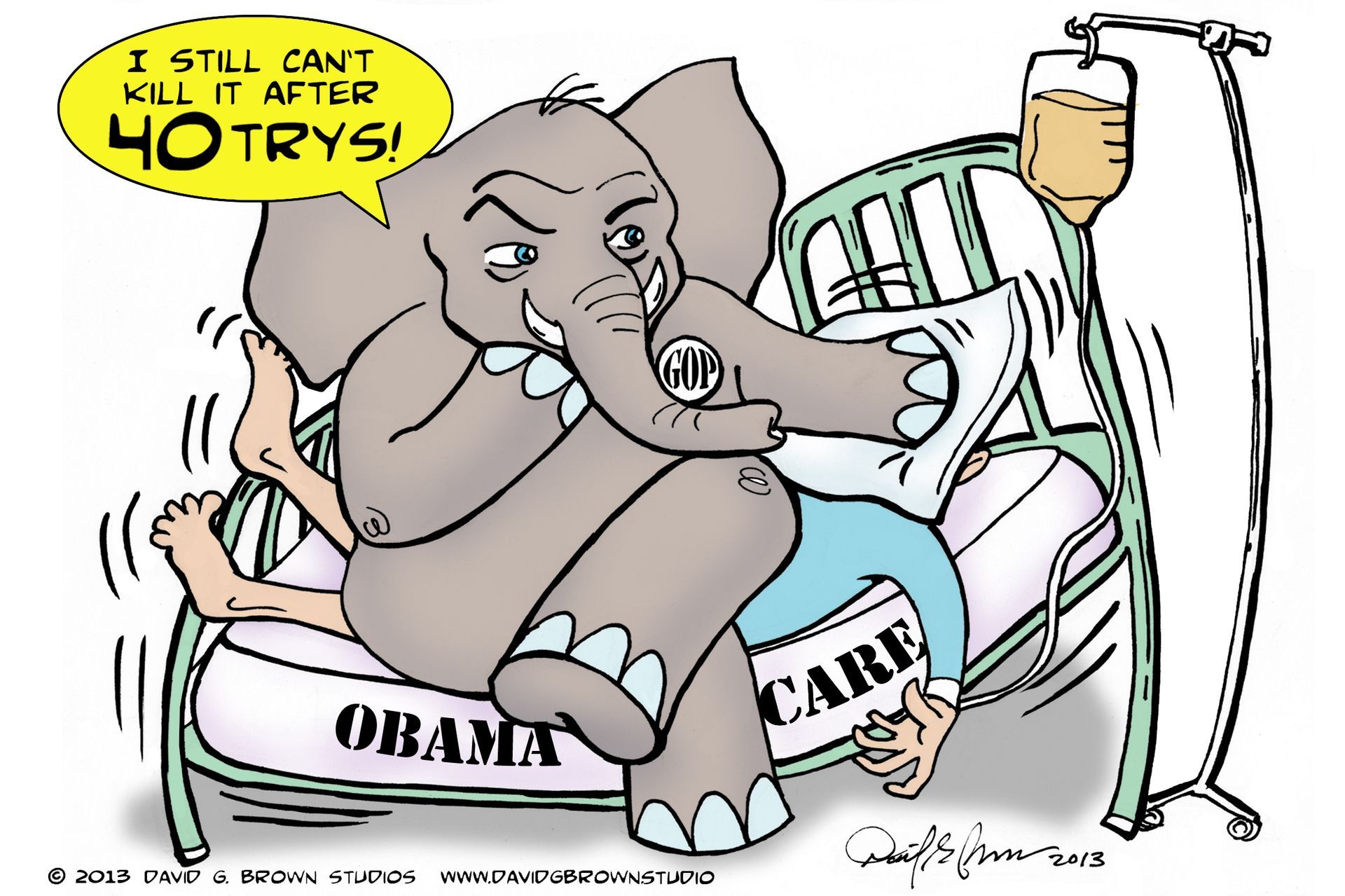 Republican elephant sits on Obama, trying to kill 