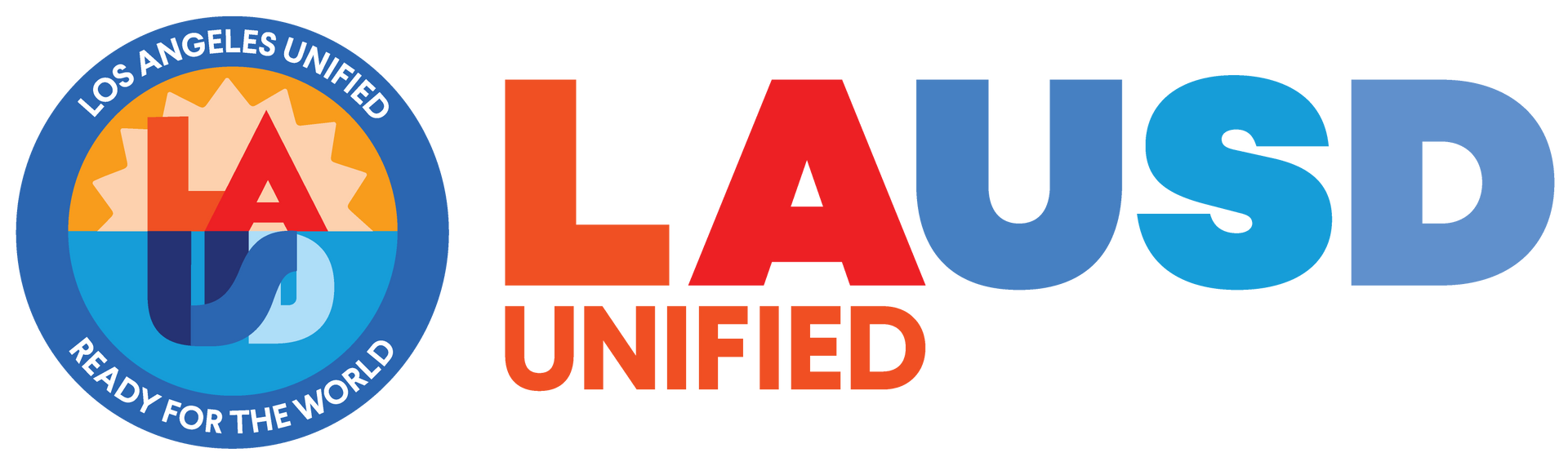 LAUSD logo: blue circle with text, LA letters inside, LAUSD text beside it.