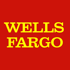 Wells Fargo logo: Yellow text on a red background.