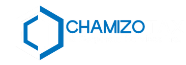 Logo for Chamizo with a blue geometric shape and text.