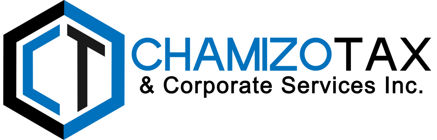 Logo for Chamizo Tax & Corporate Services Inc. features a blue and black hexagon with CT inside, and text.