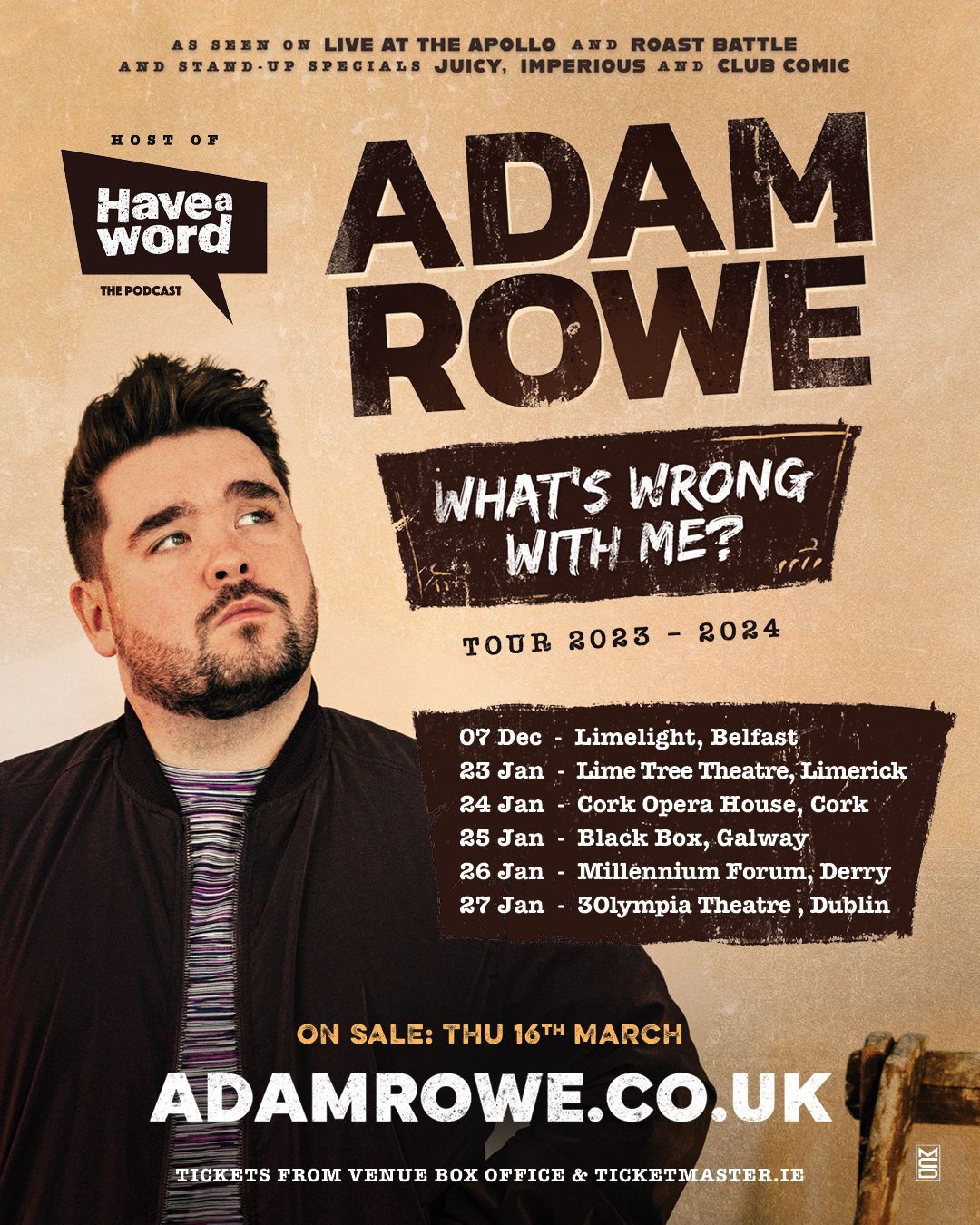 Adam Rowe New Stand-Up Tour What’s Wrong With Me? Irish Dates Confirmed