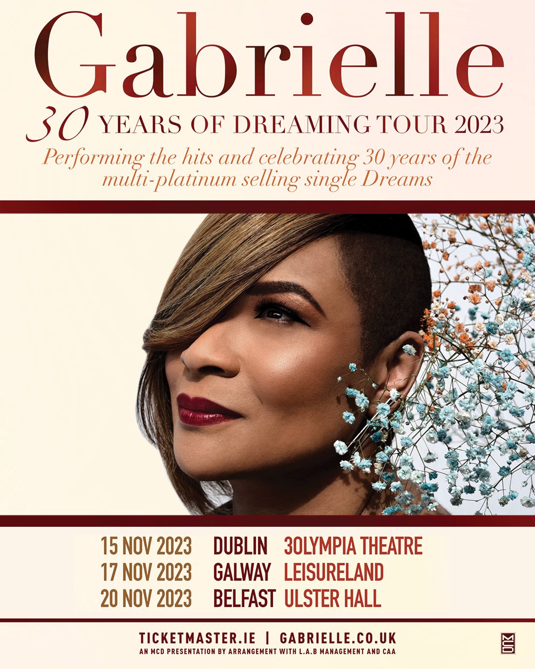 Gabrielle has confirmed three Irish concert dates as part of her 30 Years of Dreaming Tour 2023.