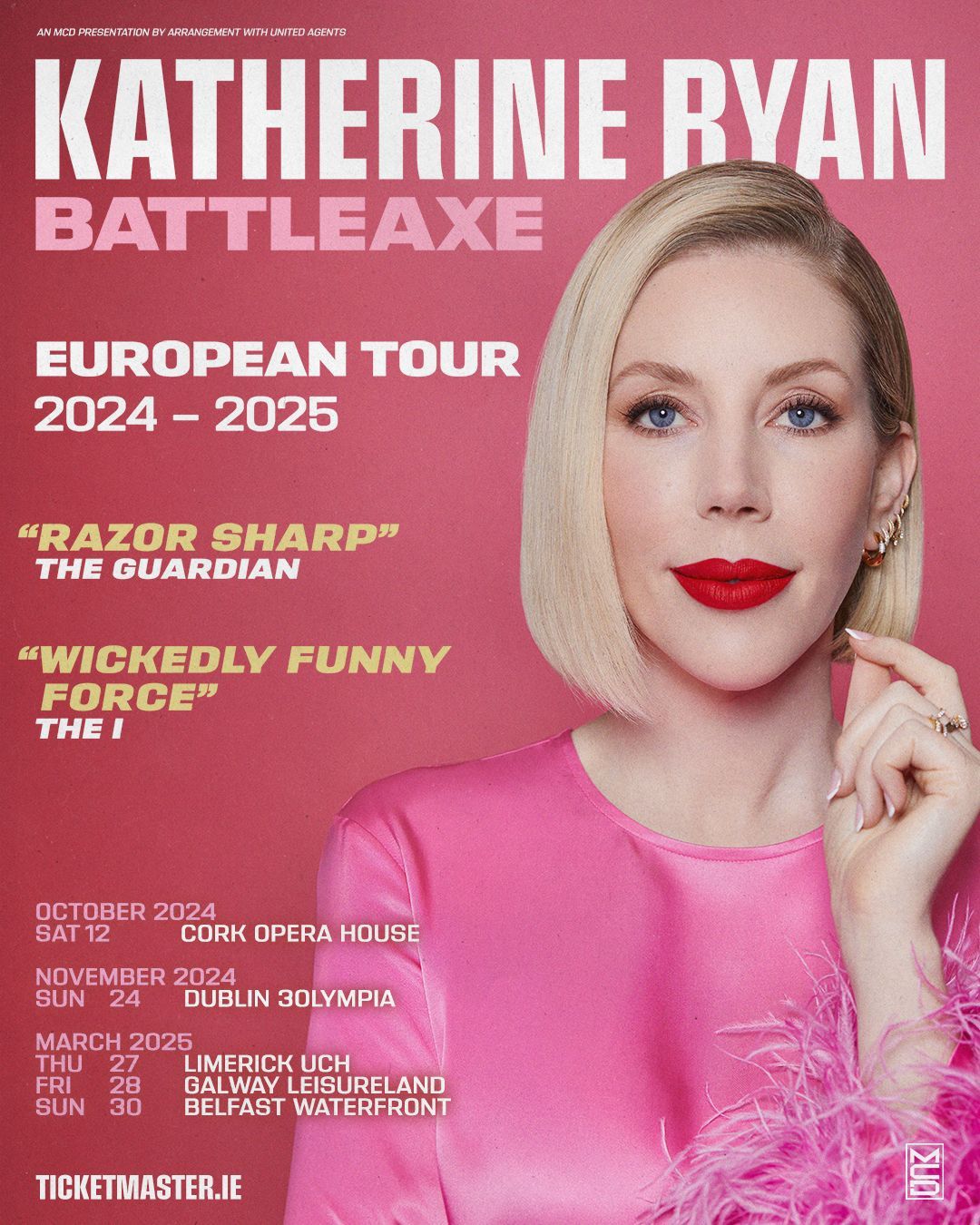 Katherine Ryan brings her new live show Battleaxe to Cork, Dublin, Limerick, Galway and Belfast.  Tickets go on sale this Friday at 10.00am from www.ticketmaster.ie and venue box offices.