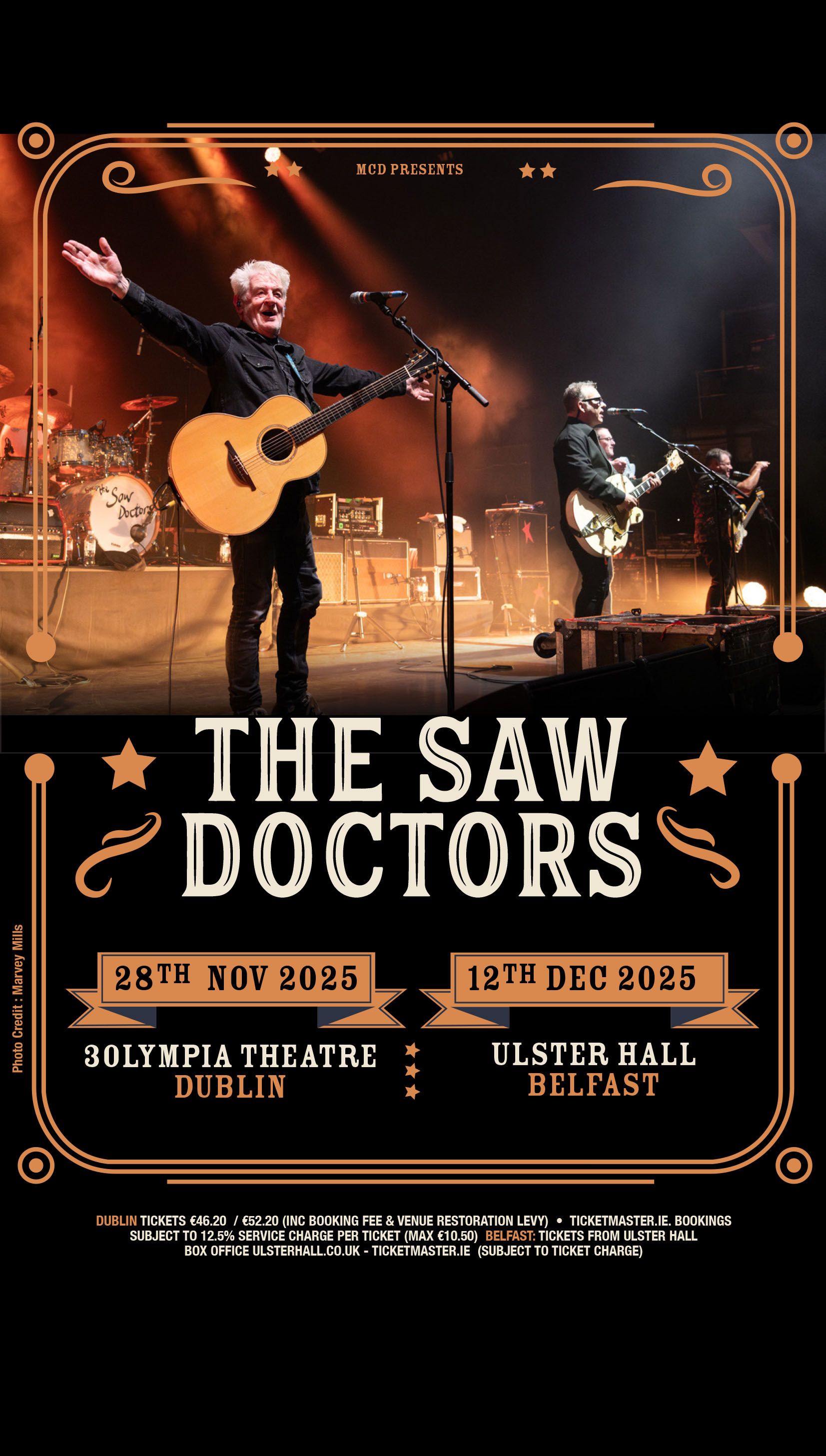 The Saw Doctors announce Dublin and Belfast Shows 3Olympia Dublin - Friday 28th November Ulster Hall, Belfast - Friday 12th December Tickets On Sale This Friday The Saw Doctors announce Dublin and Belfast Shows
3Olympia Dublin - Friday 28th November
Ulster Hall, Belfast - Friday 12th December
Tickets On Sale This Friday