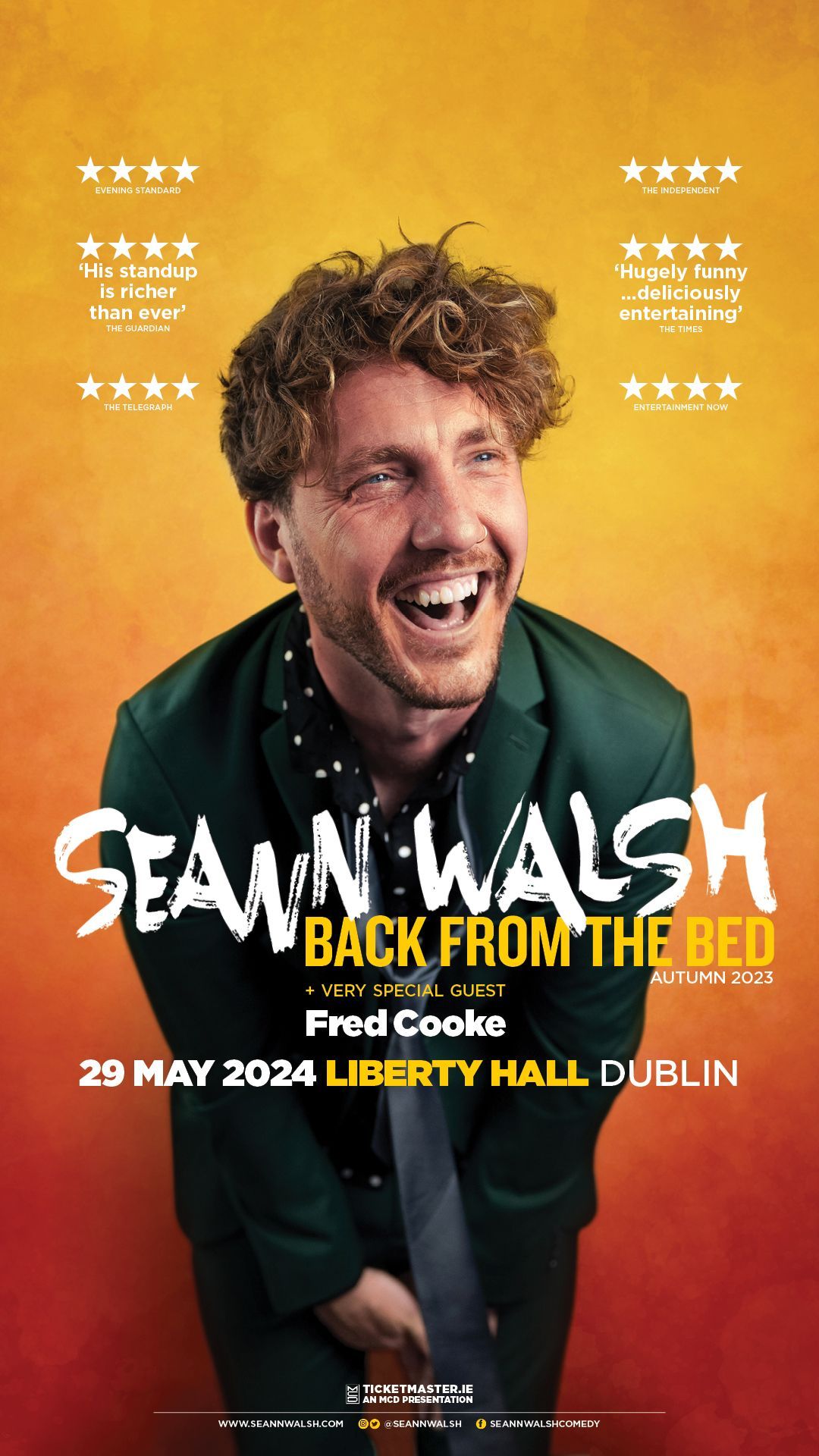 Seann Walsh brings his brand-new stand-up show Back from the Bed to Liberty Hall, Dublin on 29th May