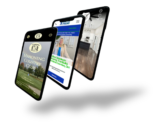 Website design showcasing a construction company's portfolio, displayed on a monitor, laptop, and phone.