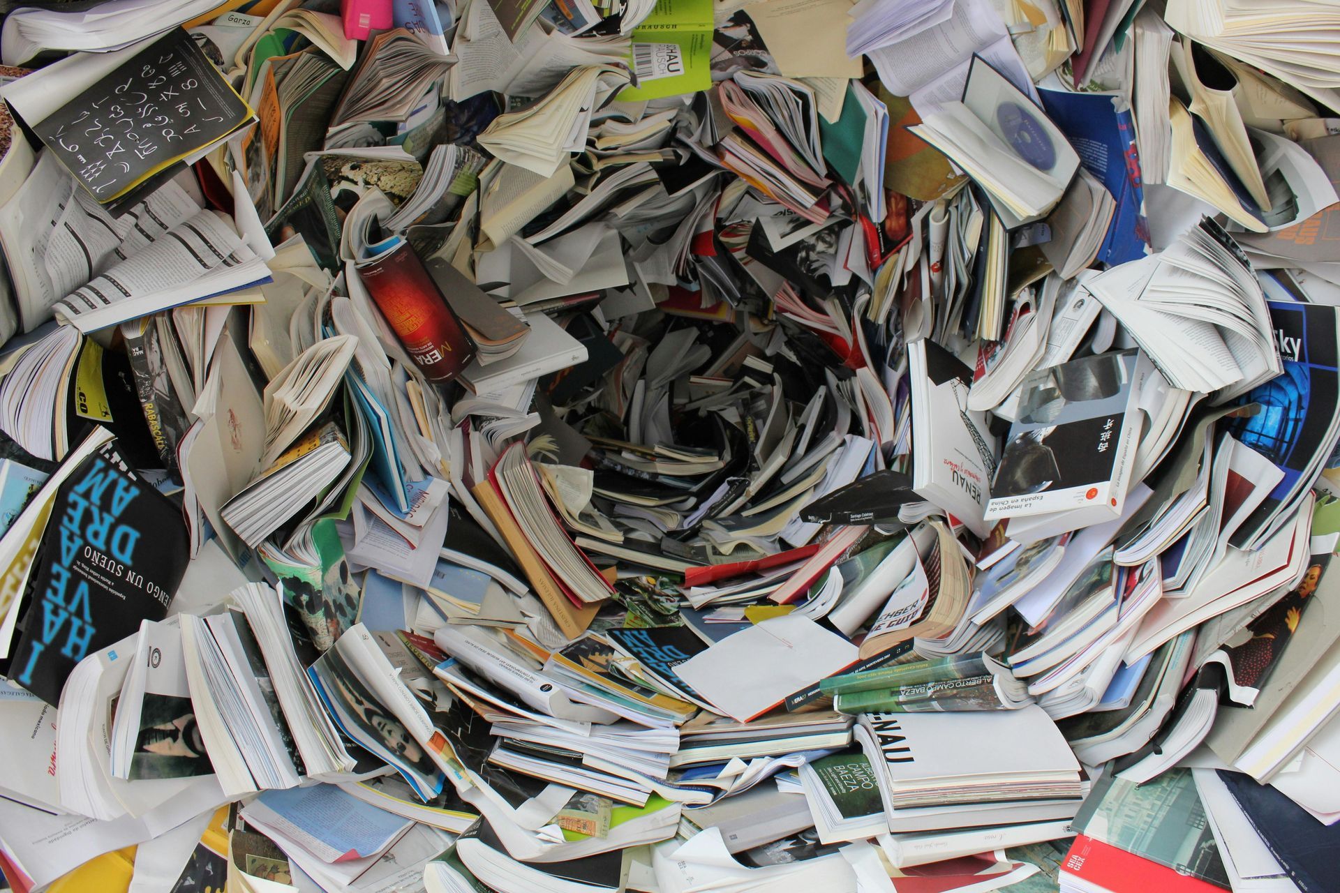 mass of books and papers