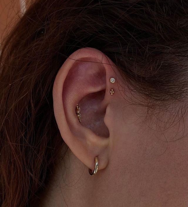 Diamond Studs on Tragus and Outer Conch - Manhattan, NY - Studio 28 Tattoo