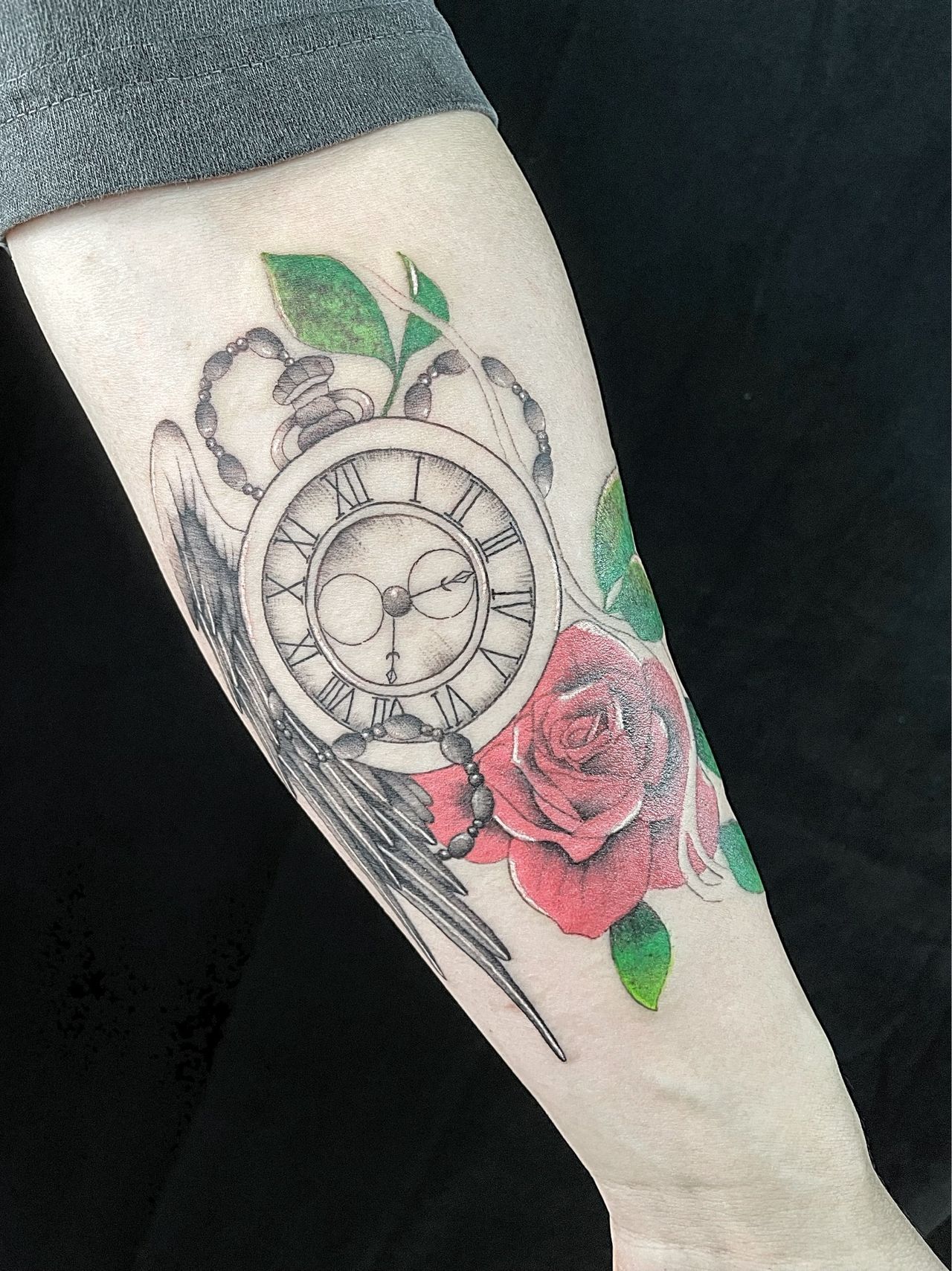 Clock with Wing and Rose 2 - Manhattan, NY - Studio 28 Tattoo