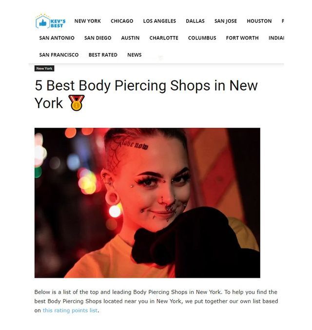 Article for 5 Best Body Piercing - Manhattan, NY - Studio 28 Tattoo
