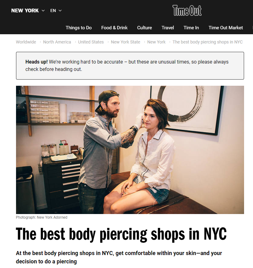 Article for Best Body Piercing - Manhattan, NY - Studio 28 Tattoo