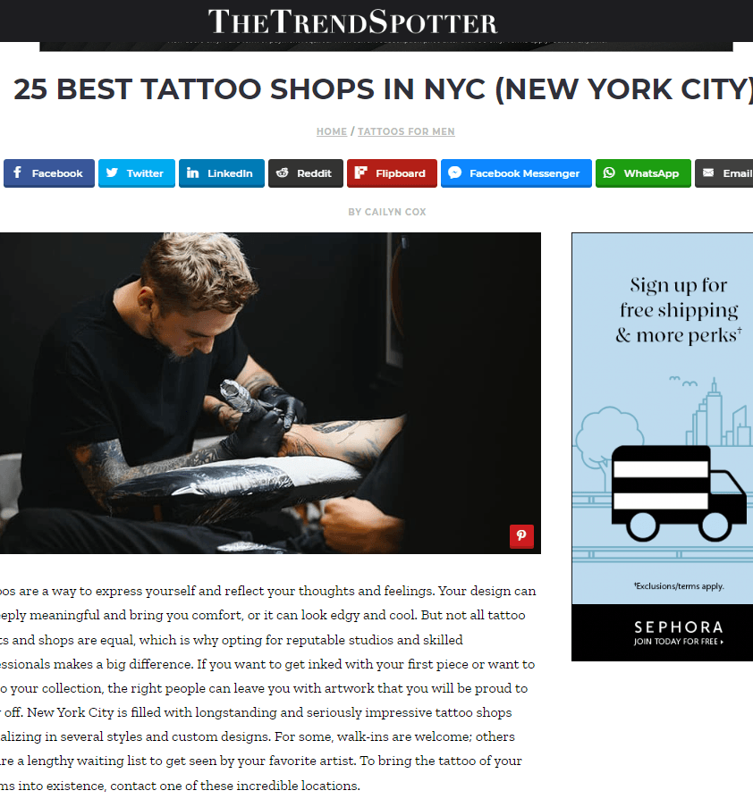 Article For 25 Best Tattoo Shop In NYC - Manhattan, NY - Studio 28 Tattoo
