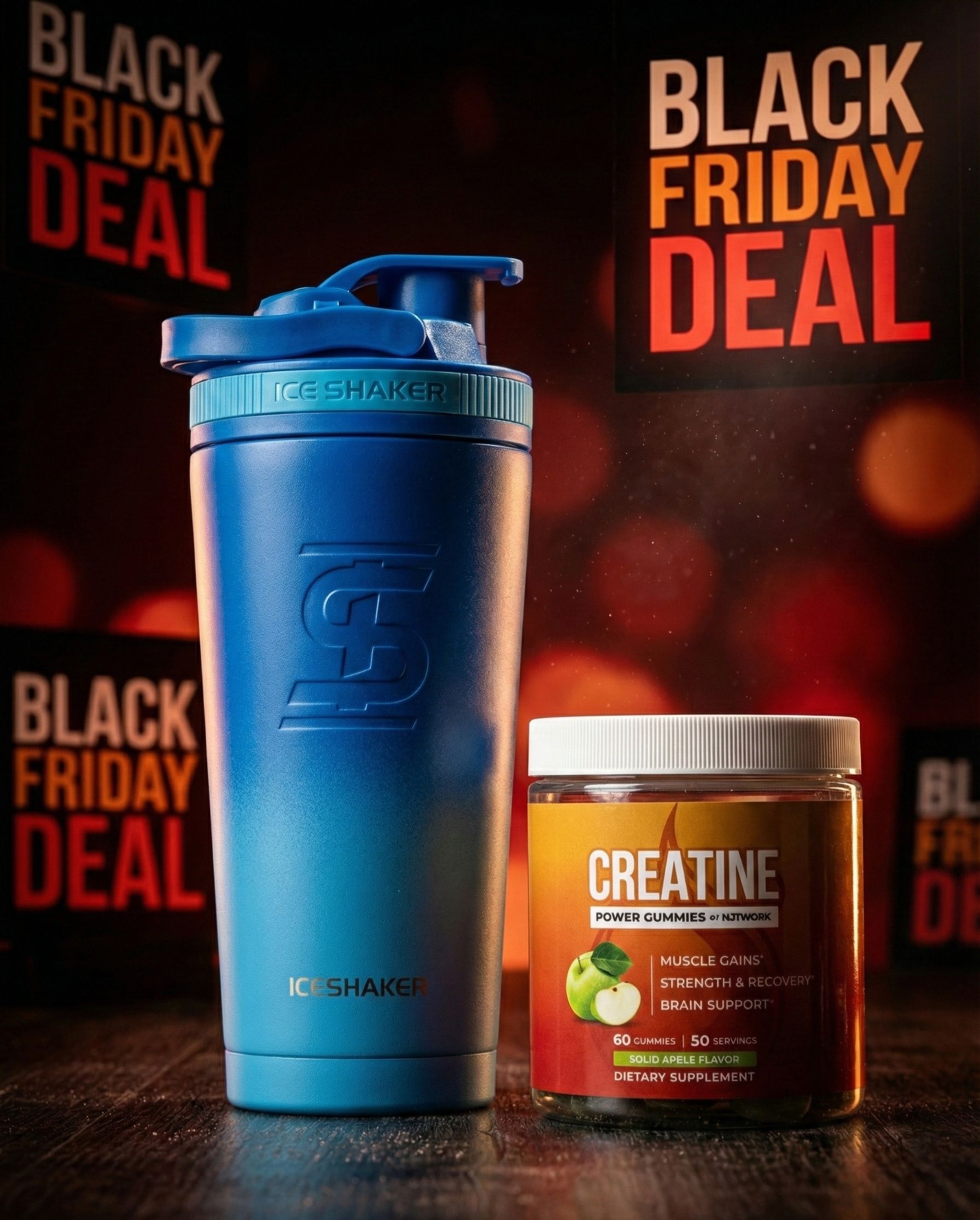 Blue shaker and creatine tub with 