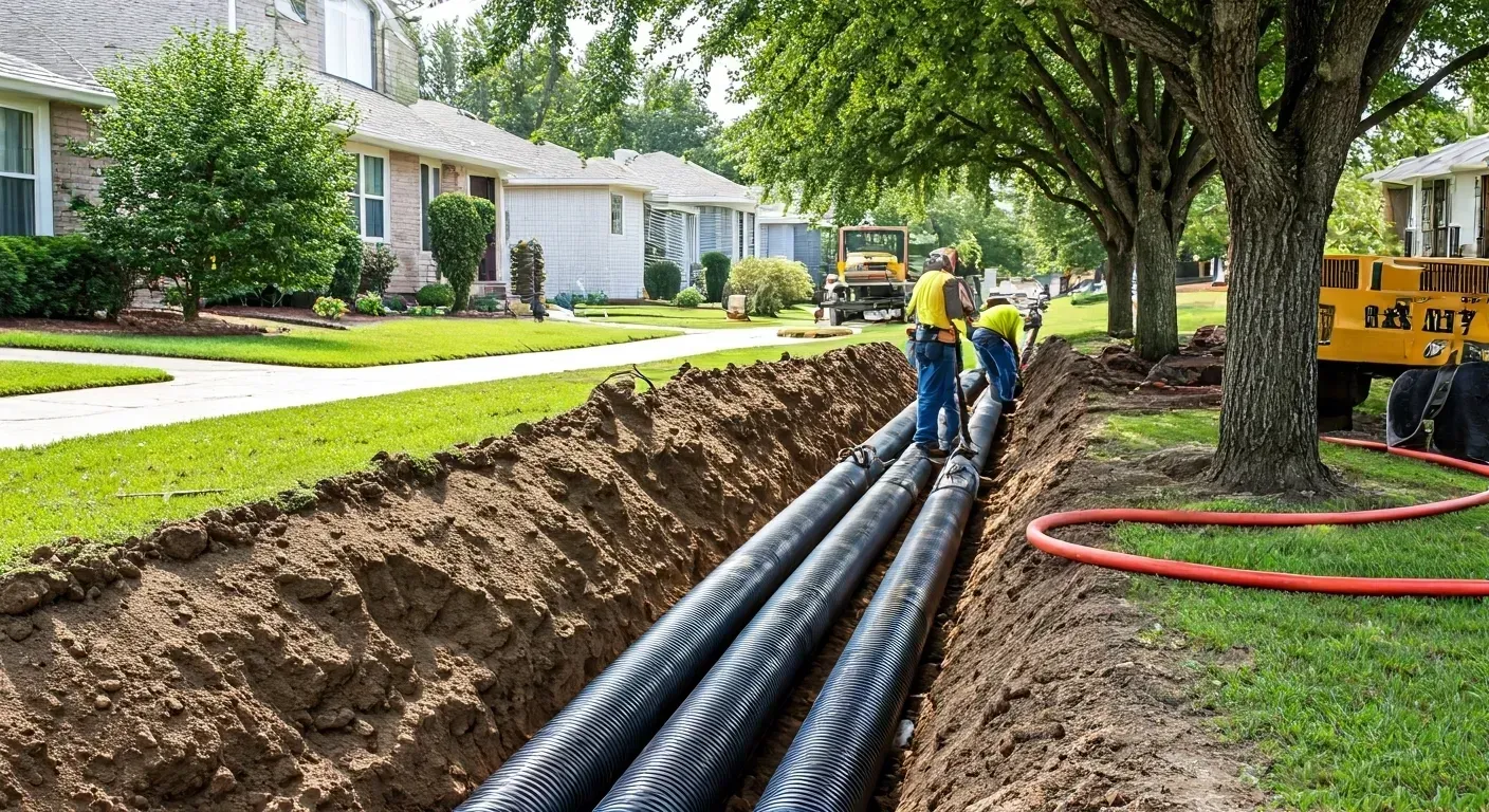 A man is digging a hole in the ground to install a pipe.