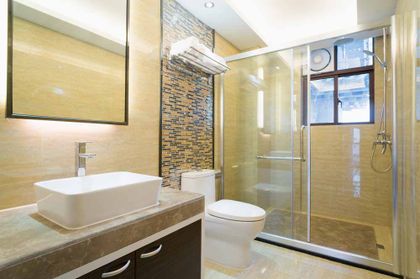modern tile bathroom with glass shower door