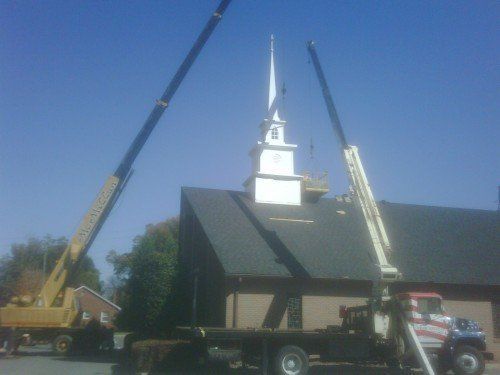 Crane Fixing A Steeple - Dallas, NC - McMillan Crane Services Inc.
