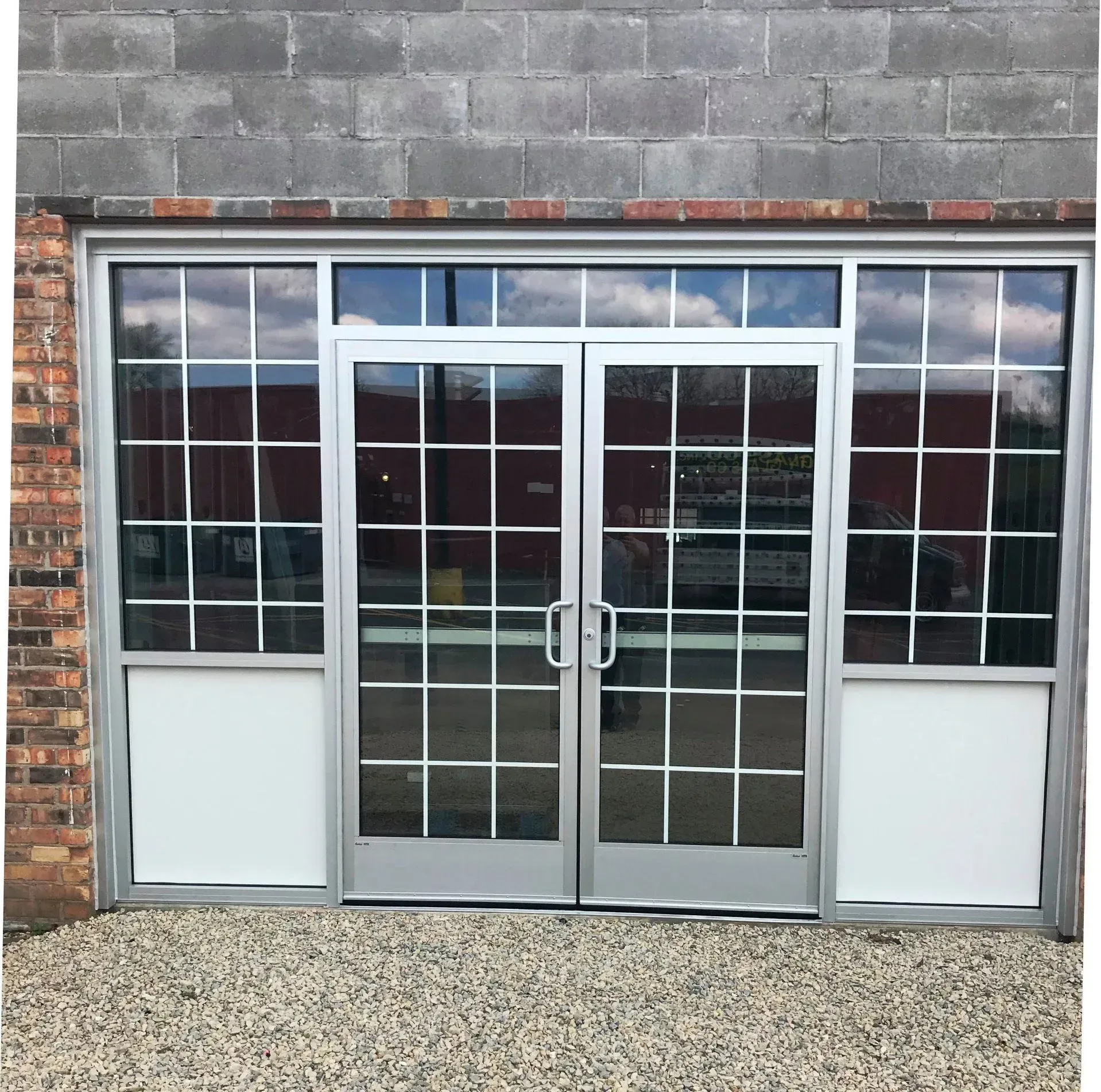 A building with a lot of windows and doors