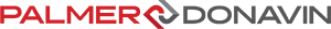 A red and black logo for palmero donavin on a white background.
