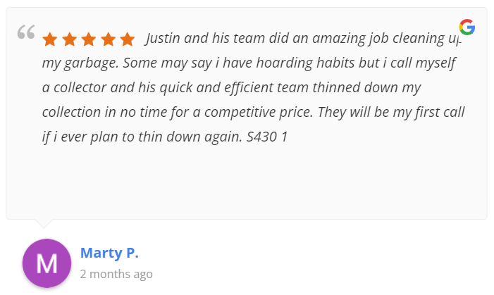 a screenshot of a google review for justin and his team