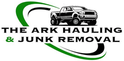 the logo for the ark hauling and junk removal company shows a truck .