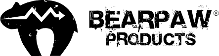 Das Logo von Bearpaw Products zeigt eine Bärensilhouette und einen Zickzackpfeil. Der Text lautet: Bearpaw Products.