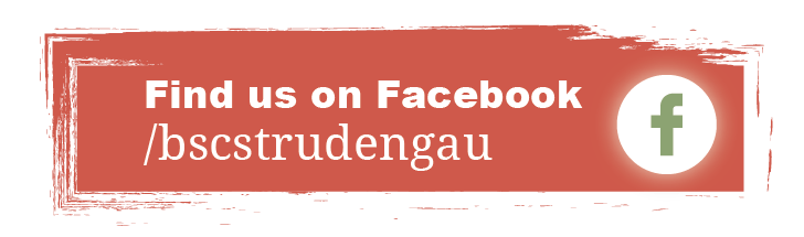 Sie finden uns auf Facebook unter /bscstrudengau in einem roten Rechteck mit einem grünen „f“-Symbol.