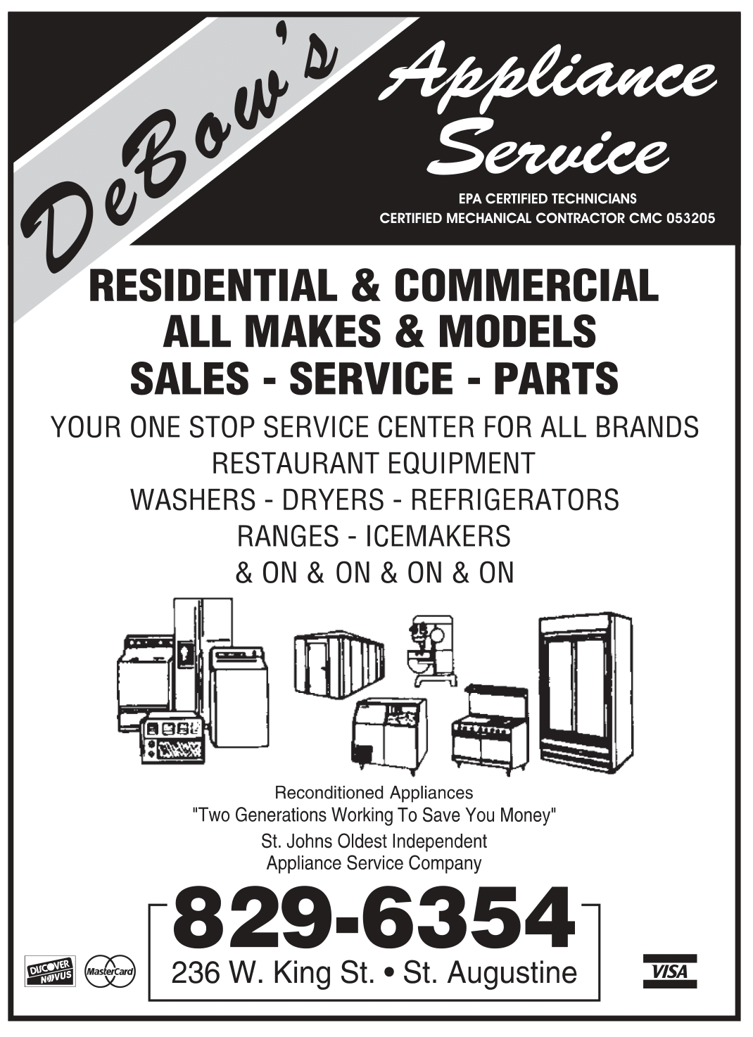 Debows Appliance Service Flier — St. Augustine, FL — DeBow's Appliance Service