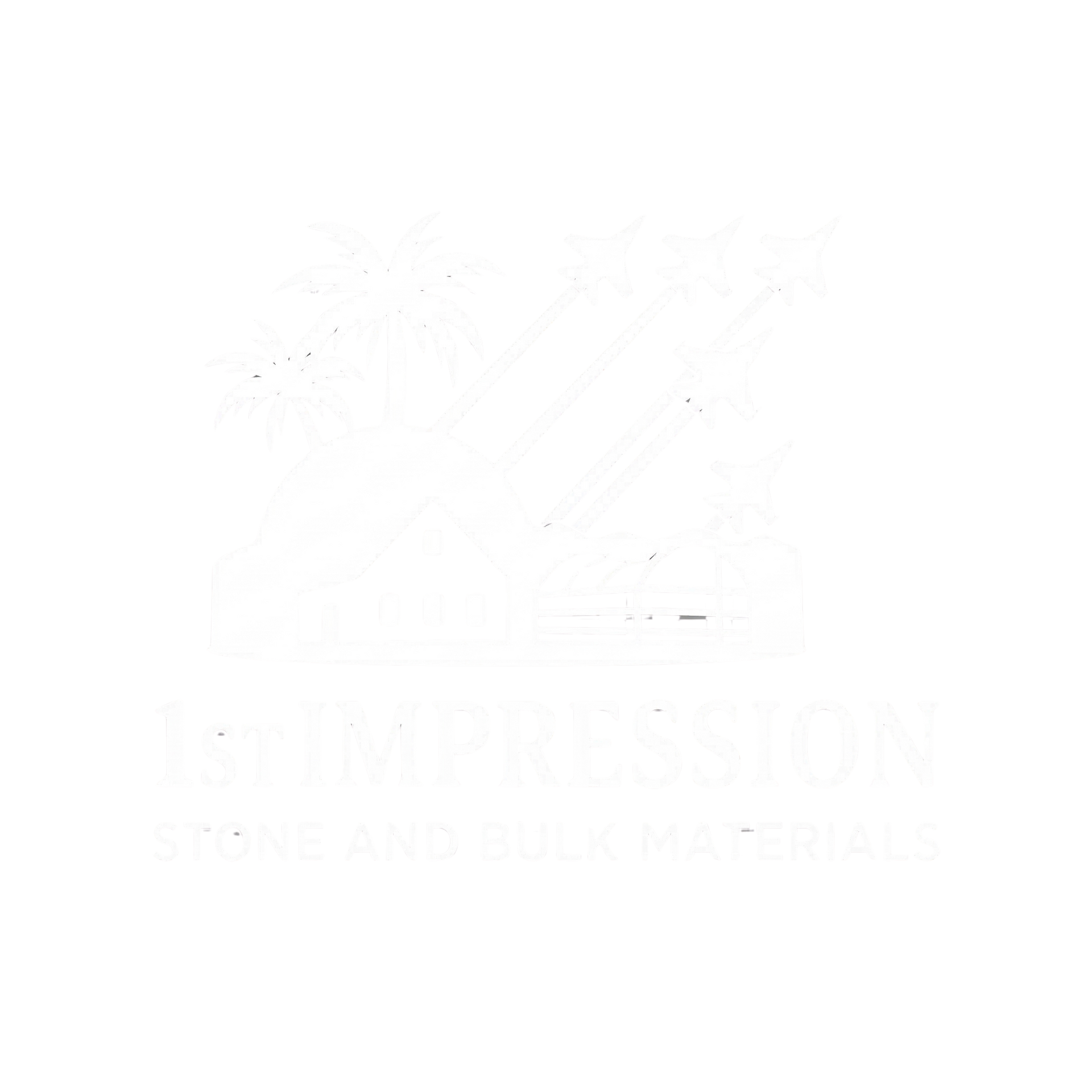 Logo for 1st Impression Stone and Bulk Materials featuring a stylized stone arch and text on a dark background.
