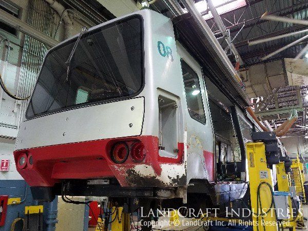 Ohare Airport trolley car in the repair process
