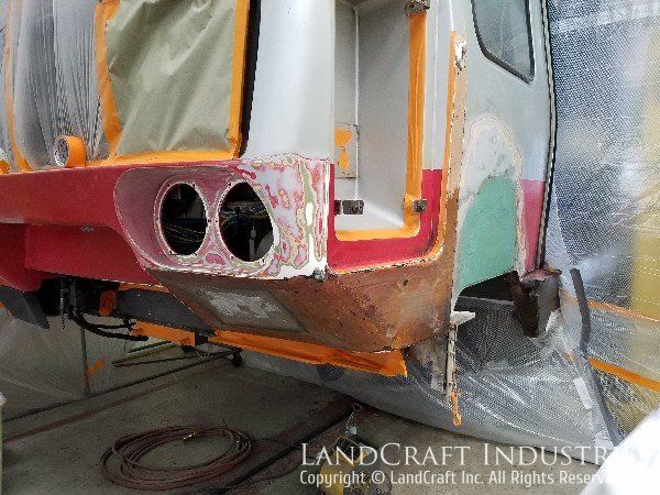 Ohare Airport trolley car in the repair process