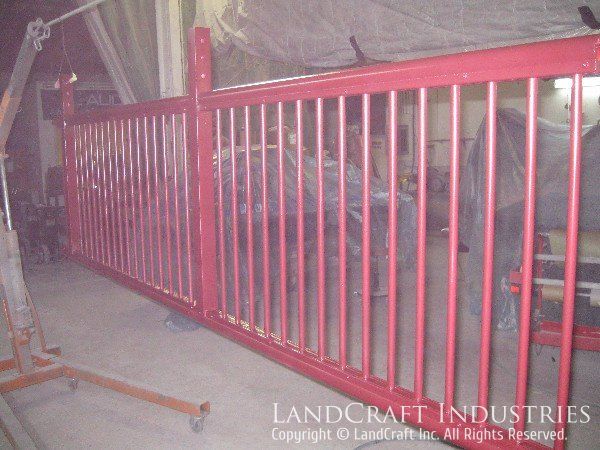 Fiberglass railing in the refinishing stage before installation