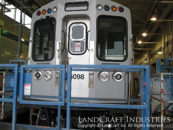 Fiberglass repaired and refinished on a CTA train car
