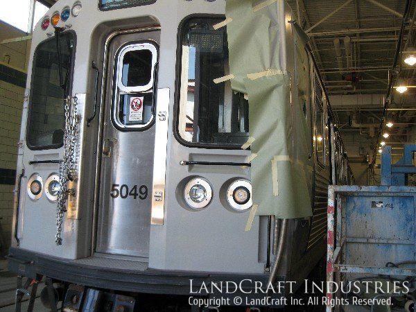 CTA train car in the fiberglass repair process