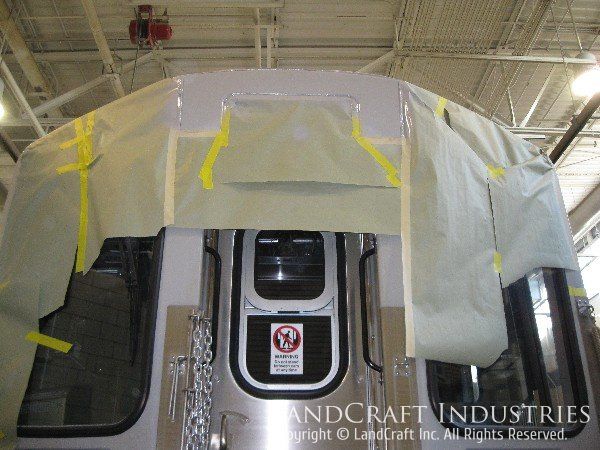 CTA train car in the fiberglass repair process