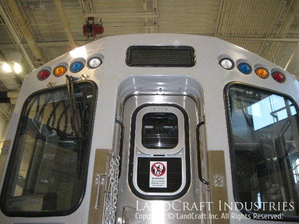 Fiberglass repaired and refinished on a CTA train car