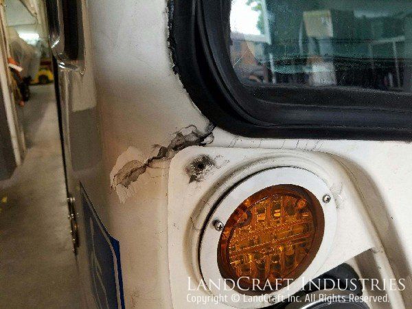 CTA bus with front end fiberglass body damage