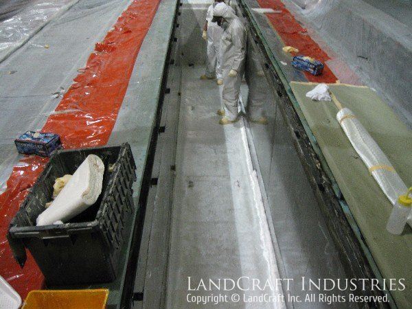 Industrial dipping tank getting new fiberglass lining installed