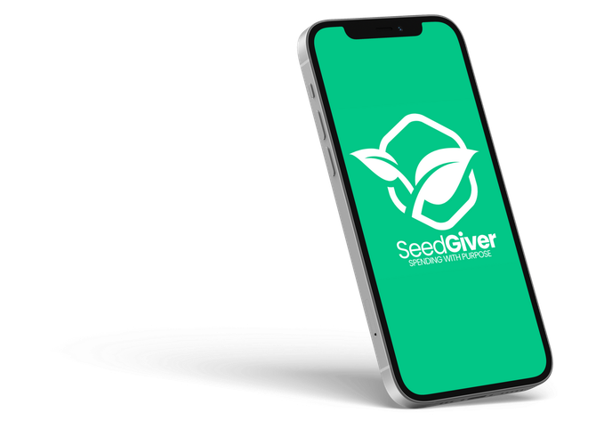 A cell phone with a green screen that says seedgiver on it