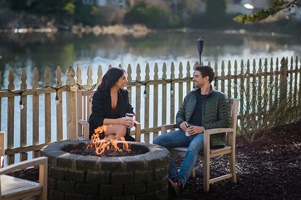 Couple having coffee at River Inn at Seaside, OR